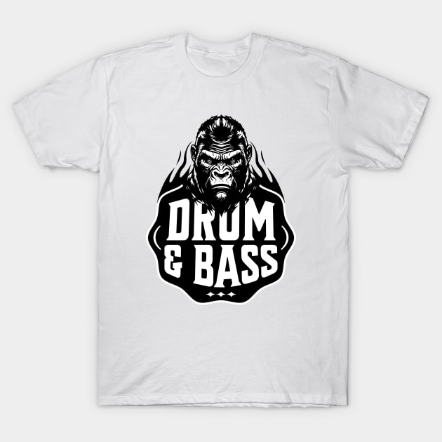 DRUM AND BASS  - Bass Ape (Black) T-Shirt by DISCOTHREADZ 
